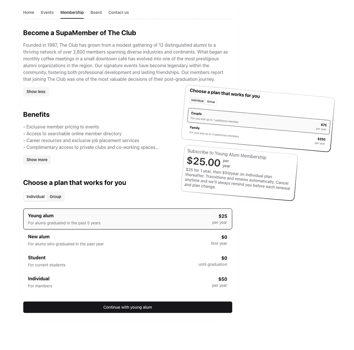 Membership plans and pricing